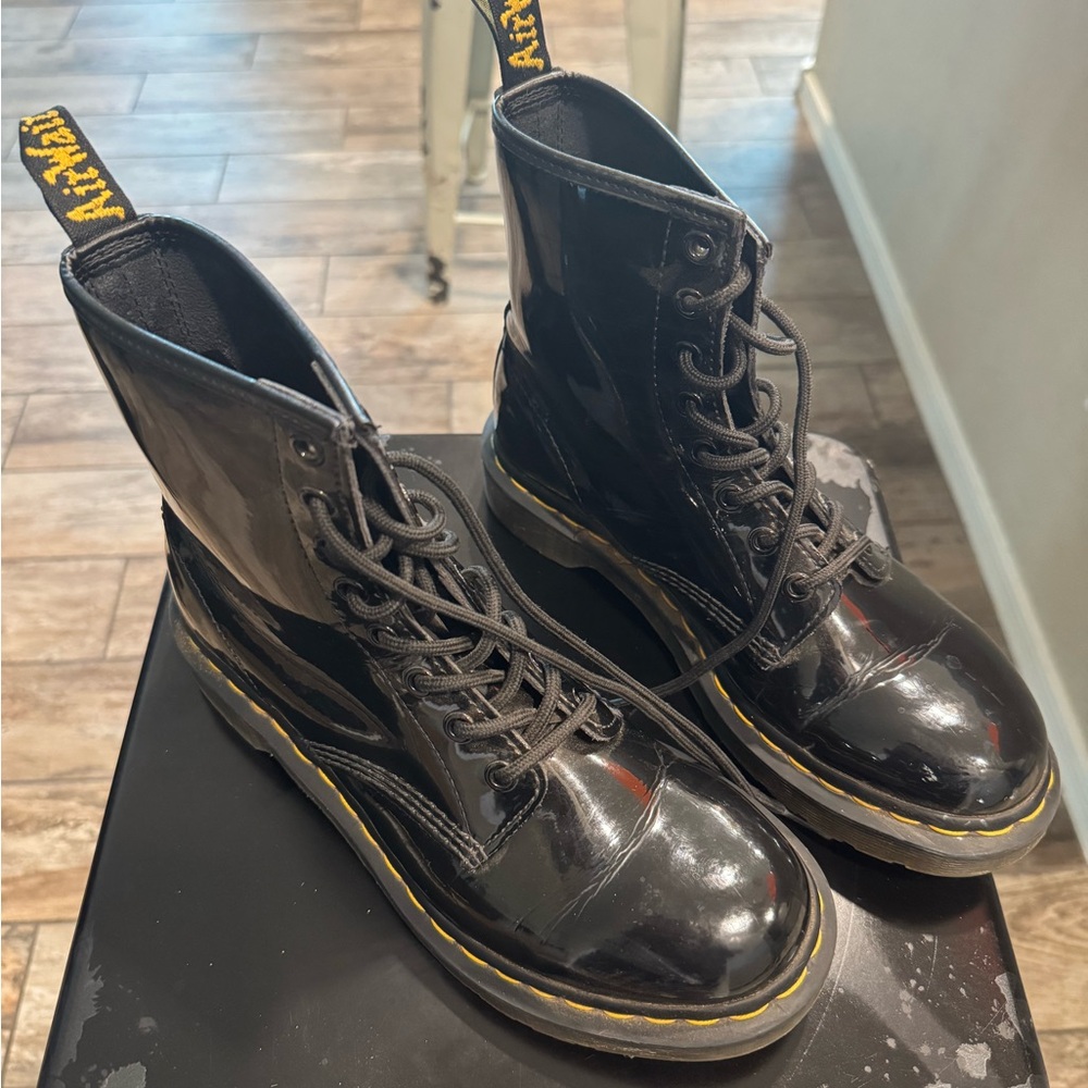 Black Patent Leather Dr. Marten Boots - Picture 2 of 3